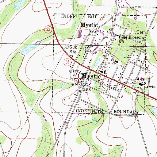 Topographic Map of Mystic Post Office, GA