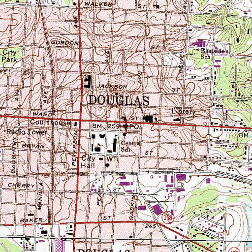 Topographic Map of Douglas Post Office, GA