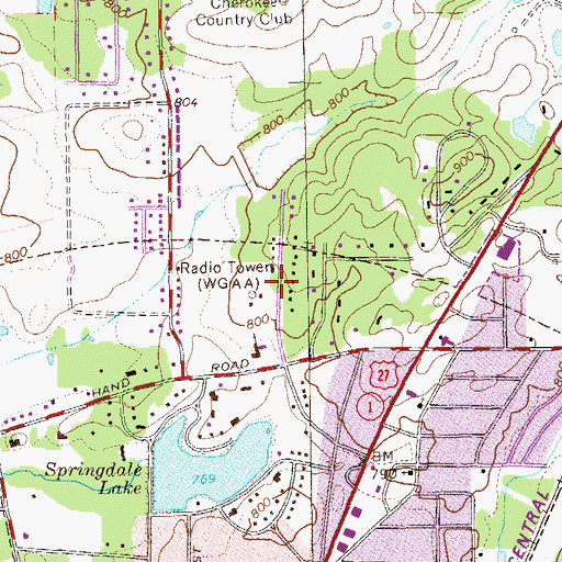 Topographic Map of WGAA-AM (Cedartown), GA