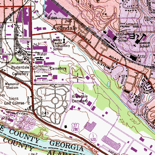 Topographic Map of WOKS-AM (Columbus), GA