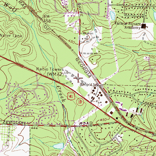 Topographic Map of WMAZ-AM (Macon), GA