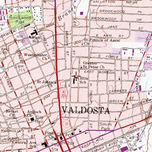 Topographic Map of WWET-FM (Valdosta), GA