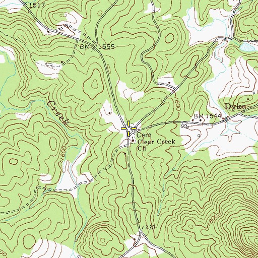 Topographic Map of Clear Creek Baptist Church Cemetery, GA