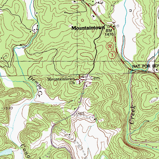 Topographic Map of Mountaintown Baptist Church Cemetery, GA