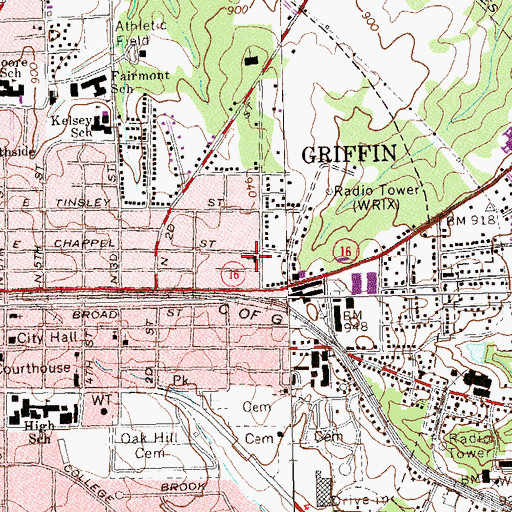 Topographic Map of Calvary Baptist Church, GA