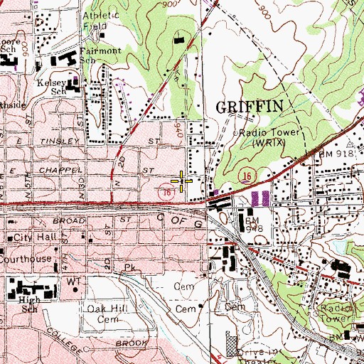 Topographic Map of Calvary Baptist Church, GA