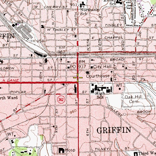 Topographic Map of Griffin Commerical Historic District, GA