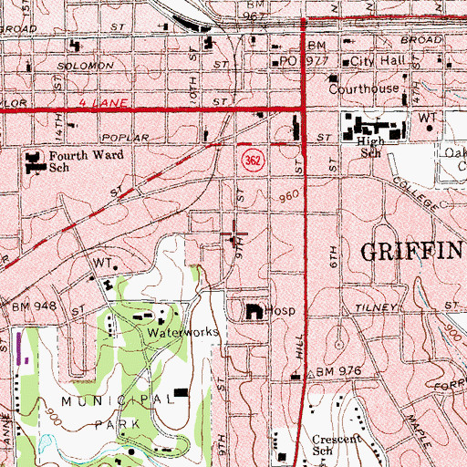 Topographic Map of Rising Star Baptist Church, GA