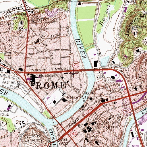Topographic Map of Central Church of Christ, GA
