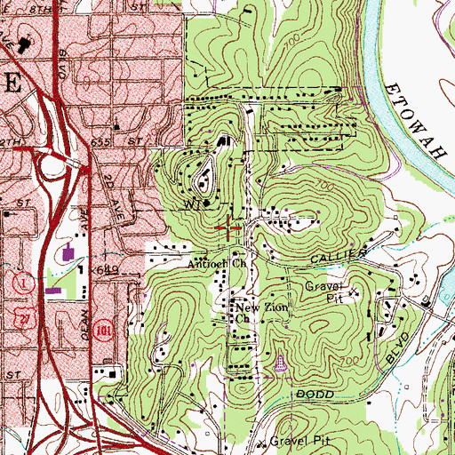 Topographic Map of Old Antioch Cemetery, GA
