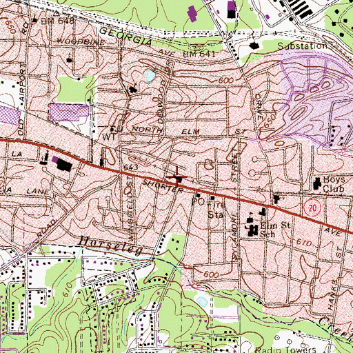 Topographic Map of Shorter Avenue Baptist Church, GA