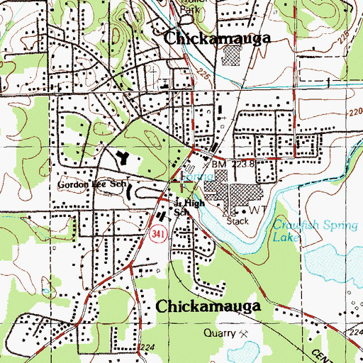 Topographic Map of Crawfish Spring, GA