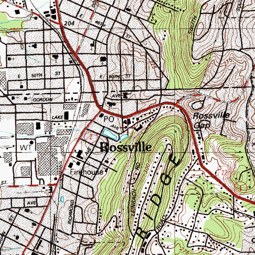 Topographic Map of Rossville Civic Center, GA