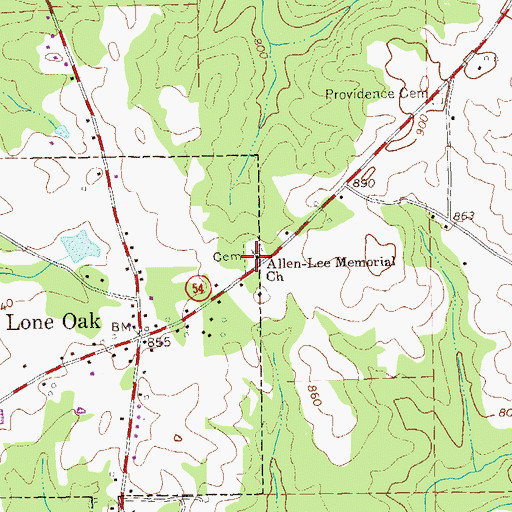 Topographic Map of Allen-Lee Memorial Church, GA