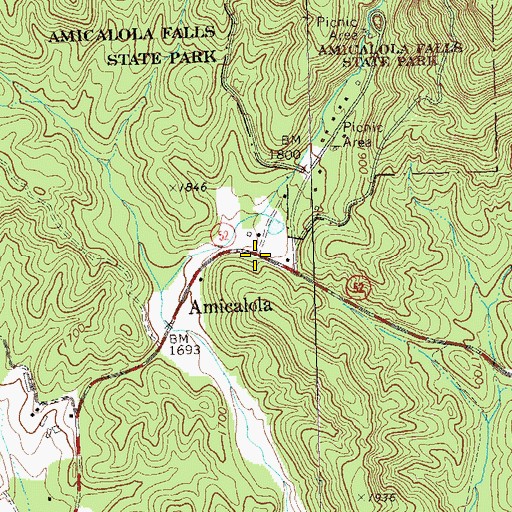 Topographic Map of Amicalola, GA