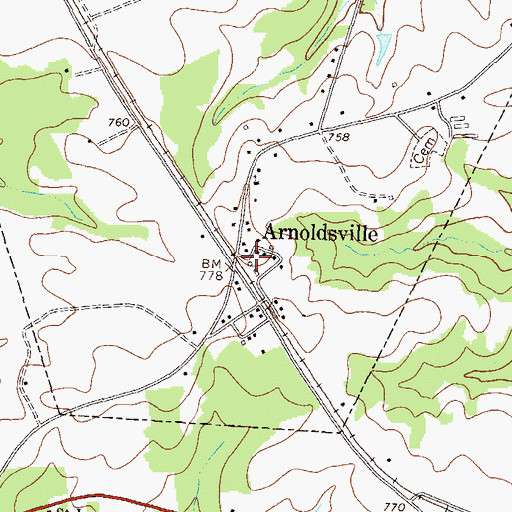 Topographic Map of Arnoldsville, GA