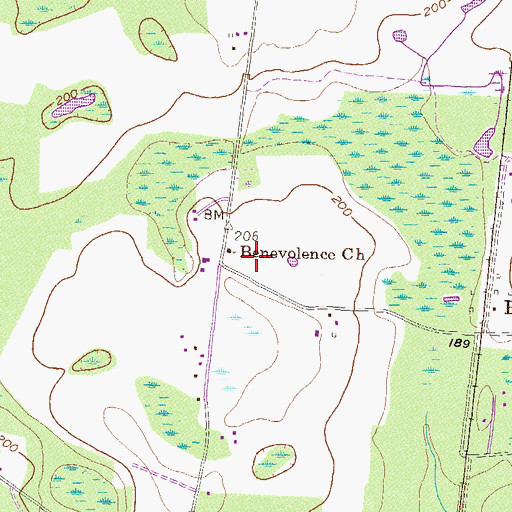 Topographic Map of Benevolence Church, GA