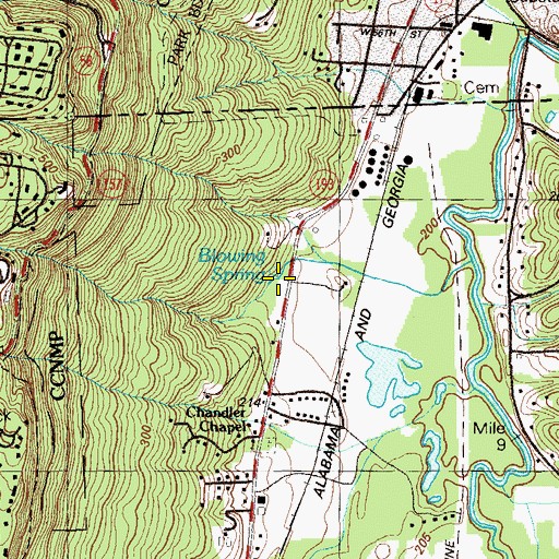 Topographic Map of Blowing Spring, GA