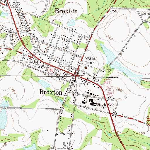 Topographic Map of Broxton, GA
