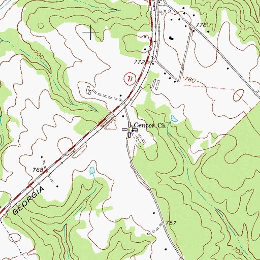 Topographic Map of Center Church, GA