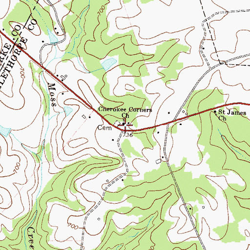 Topographic Map of Cherokee Corners Church, GA