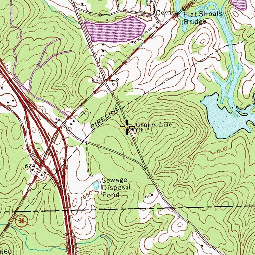 Topographic Map of County Line Church, GA