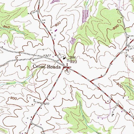 Topographic Map of Cross Roads, GA