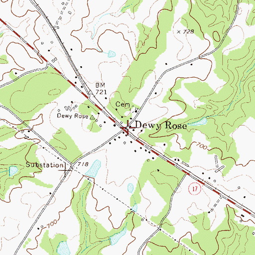 Topographic Map of Dewy Rose, GA