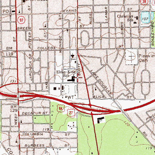 Topographic Map of Elcan-King School, GA