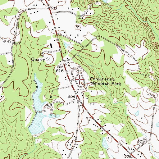 Topographic Map of Forest Hills Memorial Park, GA