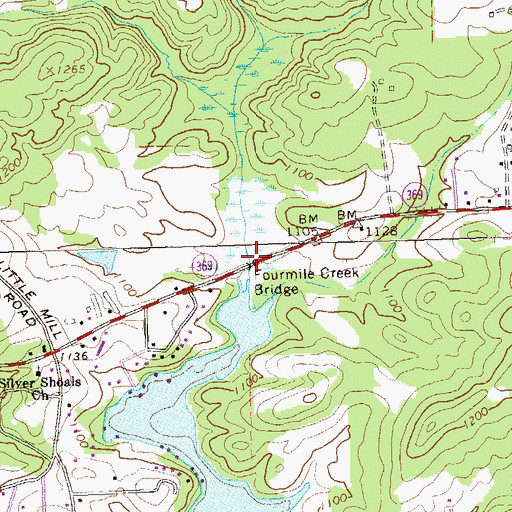 Topographic Map of Fourmile Creek Bridge, GA