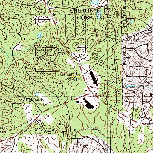 Topographic Map of Garrett Cemetery - Old Holly Springs Baptist Cemetery, GA