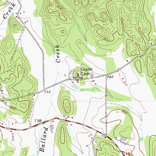 Topographic Map of Glade Cemetery, GA