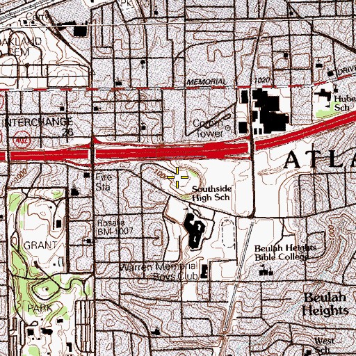 Topographic Map of Grant Park School, GA