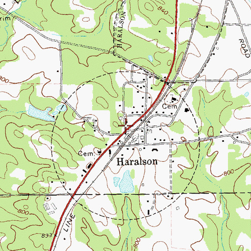 Topographic Map of Haralson, GA