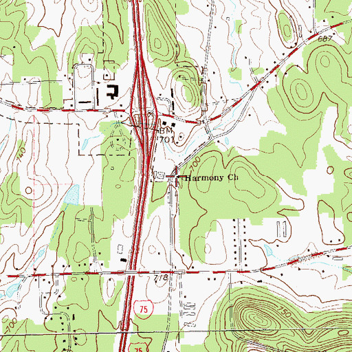 Topographic Map of Harmony Church, GA