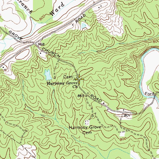 Topographic Map of Harmony Grove Church, GA