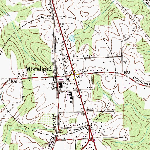 Topographic Map of Moreland, GA