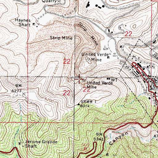 Topographic Map of United Verde Mine, AZ