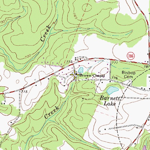 Topographic Map of Brown Chapel Cemetery, GA