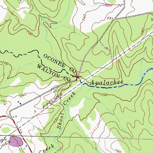 Topographic Map of Treadwell Bridge, GA