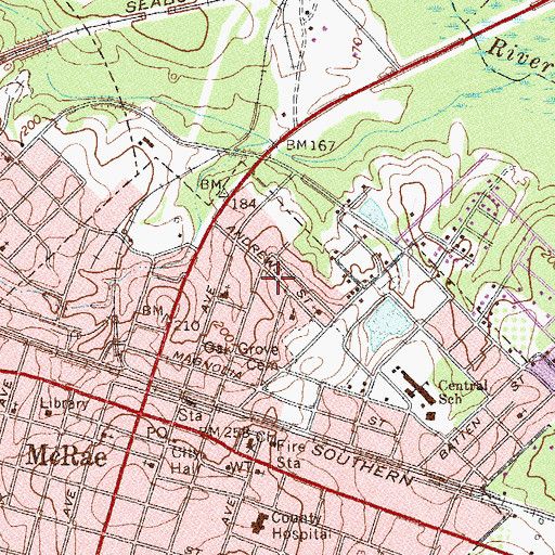 Topographic Map of McRae Public School (historical), GA