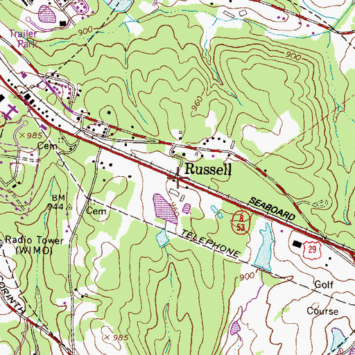 Topographic Map of Russell Homeplace Historic District, GA