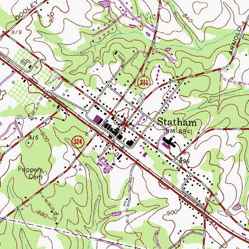 Topographic Map of Statham City Hall, GA