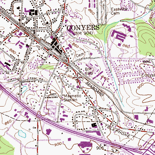 Topographic Map of Conyers Post Office, GA