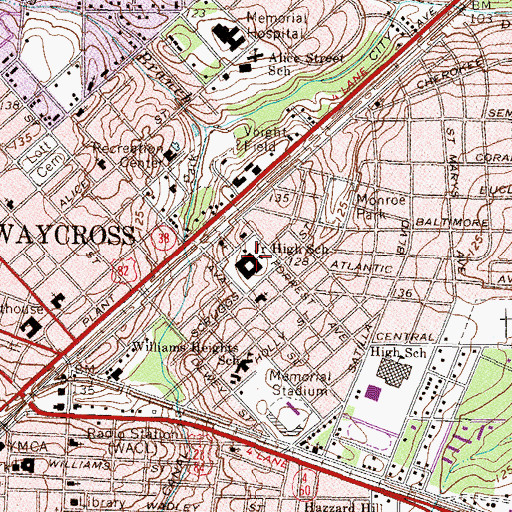 Topographic Map of Ava Street High School, GA