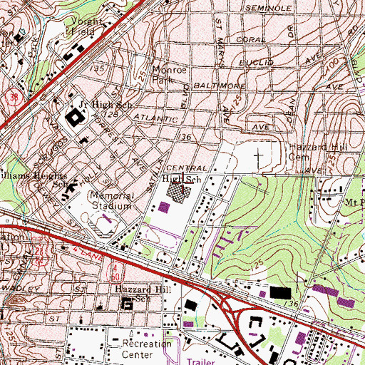 Topographic Map of Central Avenue High School, GA