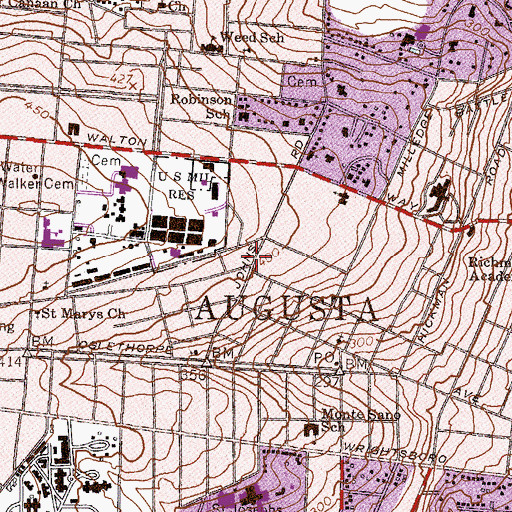 Topographic Map of Summerville Historic District, GA
