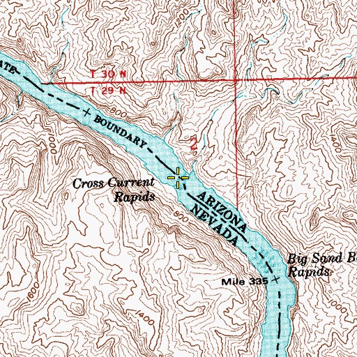 Topographic Map of Cross Current Rapids, NV