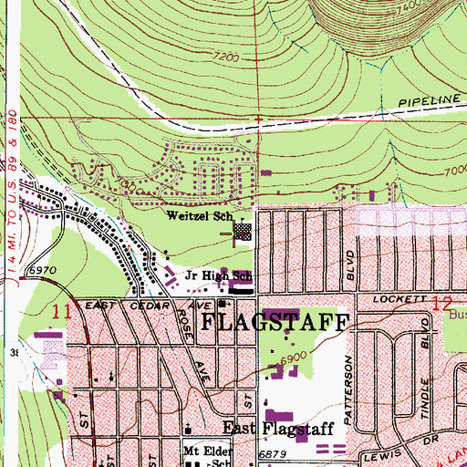Topographic Map of Thomas R Weitzel Elementary School (historical), AZ